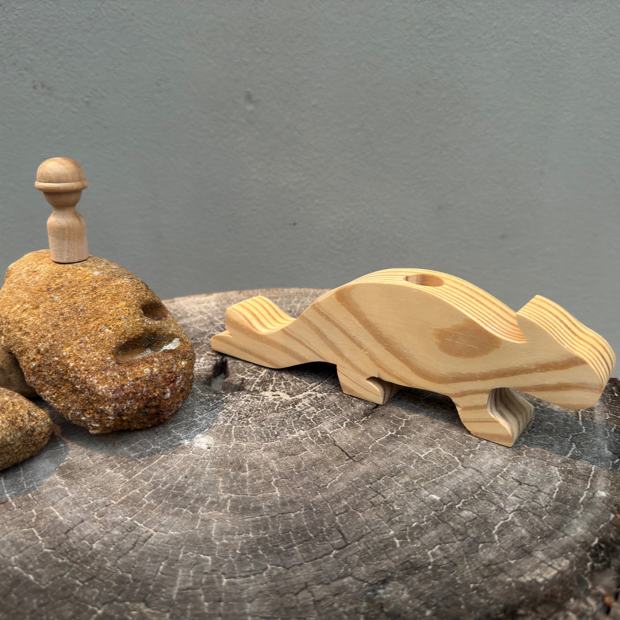 Wooden Dinosaur and Explorer Peg Doll
