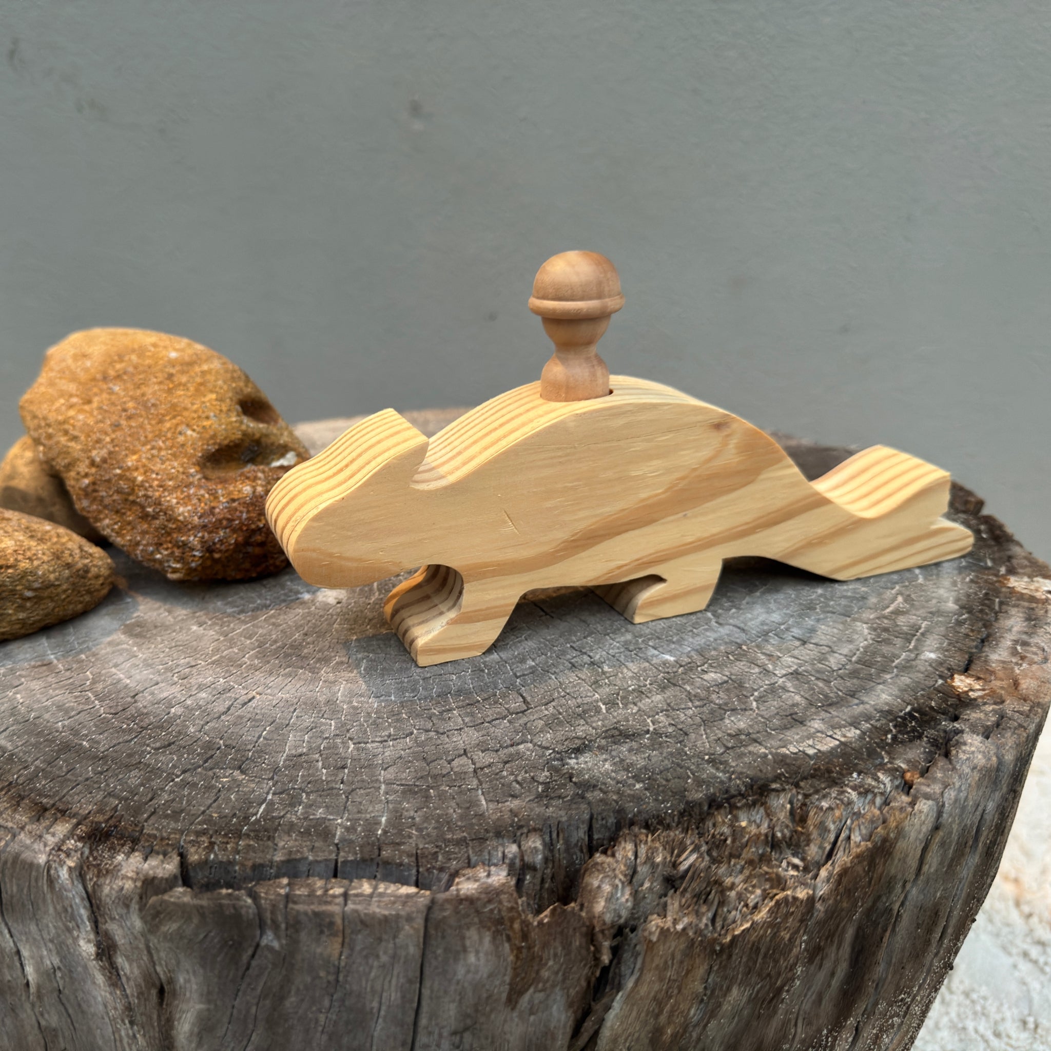 Wooden Dinosaur and Explorer Peg Doll