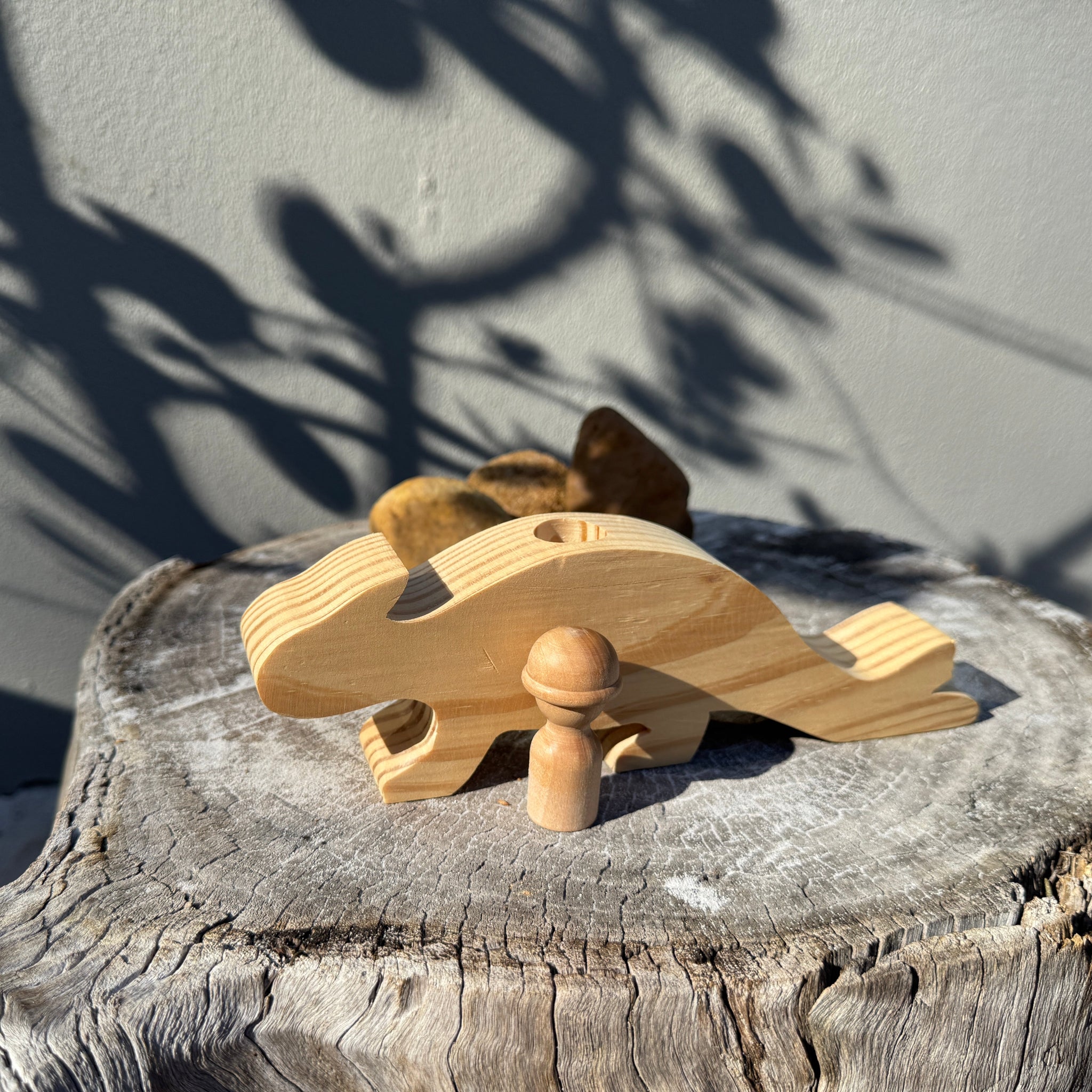 Wooden Dinosaur and Explorer Peg Doll